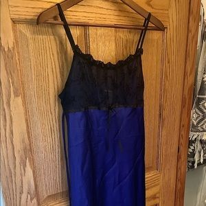 Royal blue satin nightgown with lace accents